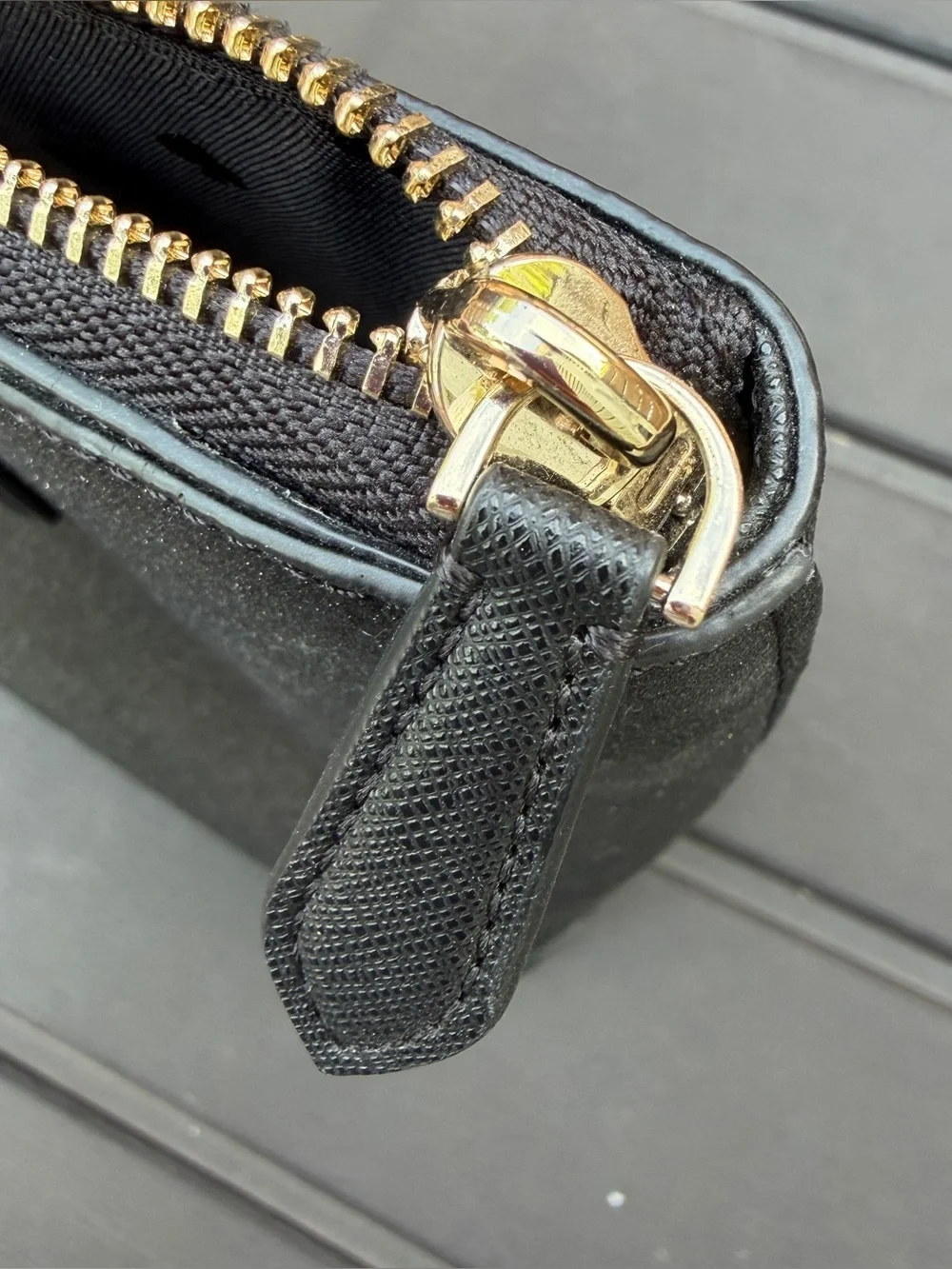 Kate Spade Shimmy Large Tote Black Glitter Zip Top Shoulder Bag Gold Tone